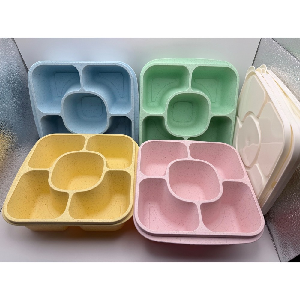 4 Pack Wheat Straw Bento Lunch Boxes 5 Compartment Food Storage Containers Set